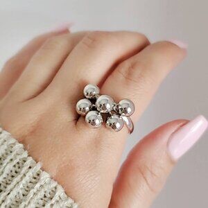 Dangling Beads Ring, Sterling Silver Ring, Ball Charm Ring, 925 Bead Women Ring